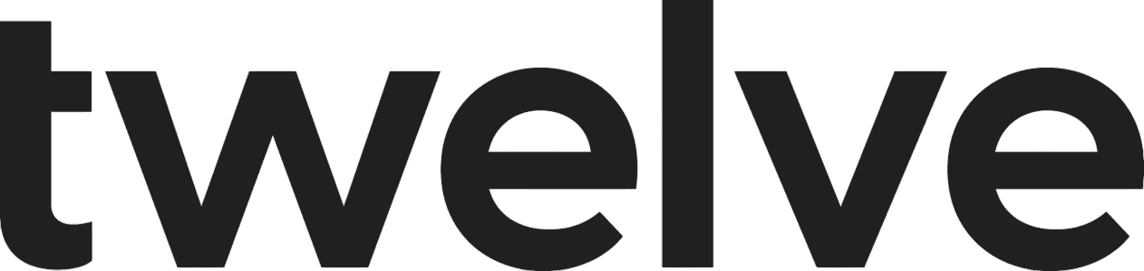 The image shows the word "twelve" written in bold, black lowercase letters on a transparent background.